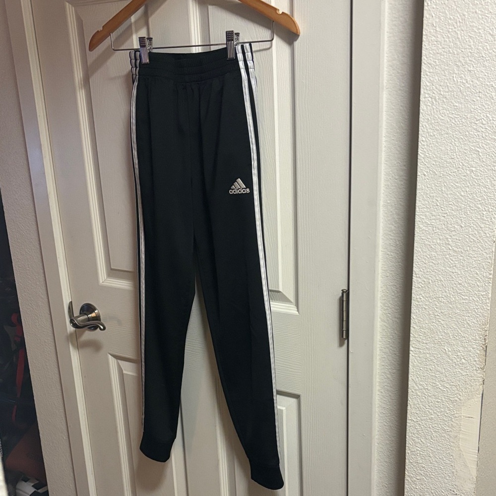 Adidas Kids Black Joggers with White Stripes